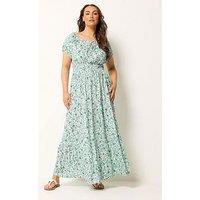 Yours Curve Ditsy Print Gypsy Bardot Maxi Dress - Green