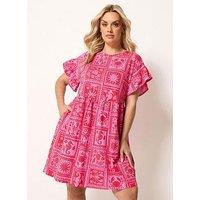 Yours Curve Frill Sleeve Tunic Dress - Pink