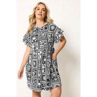 Yours Curve Frill Sleeve Tunic Dress - Black