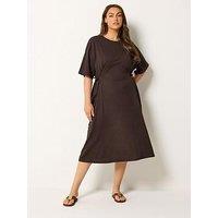 Yours Curve Front Tie Midi Dress - Brown