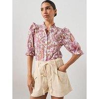 Mango Paisley Print Ruffle Blouse - Pink