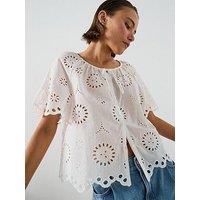 Mango 100% Cotton Blouse With Broderie Anglaise Embroidery - White