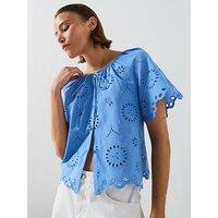 Mango Cotton Blouse With Broderie Anglaise Embroidery - Blue