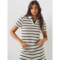 Mango Striped Crochet Co-Ord Polo - White