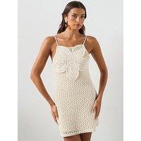 Mango Crochet Dress With Floral Detail - Cream
