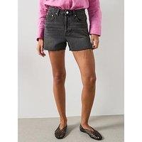 Mango Denim Shorts With Frayed Hem - Grey