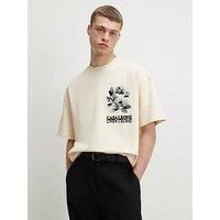 River Island Oversized Cotton Blend Floral T-Shirt - Beige