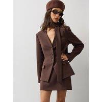 Michelle Keegan Womens Scarf Detail Shoulder Pad Co Ord Blazer - Brown