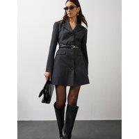 Michelle Keegan Womens Belted Pinstripe Blazer Dress - Grey