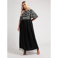 Yours Curve Luxe Deco Embroidered Maxi Dress - Black