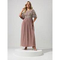 Yours Curve Luxe Deco Embroidered Maxi Dress - Pink