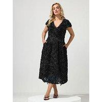 Yours Curve 3D Floral Cap Sleeve Dress - Black