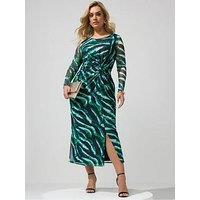 Yours Curve Zebra Side Knot Dress - Black/Green