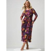 Yours Curve Floral Side Knot Dress - Red