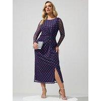 Yours Curve Polka Dot Side Knot Dress - Blue