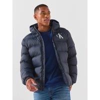Calvin Klein Jeans Mens Hooded Two-Way Zip Padded Jacket - Navy