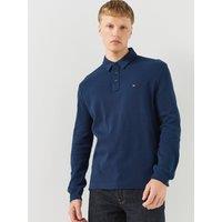 Tommy Hilfiger Mens Waffle Knit Long Sleeve Polo Shirt - Navy