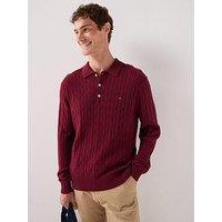 Tommy Hilfiger Classic Cotton Cable Long Sleeve Knitted Polo Shirt - Red
