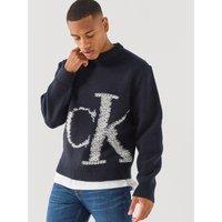 Calvin Klein Jeans Mens Monogram Crew Neck Knitted Jumper - Black