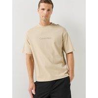 Calvin Klein Mens Logo Crew Neck T-Shirt - Beige