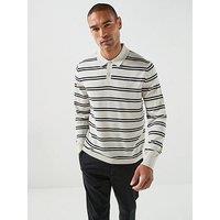 Calvin Klein Long Sleeve Stripe Merino Polo Shirt - Cream