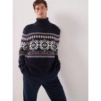 Tommy Hilfiger Mens Placed Fairisle Roll Neck Wool Blend Jumper - Navy