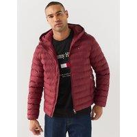 Tommy Hilfiger Mens Packable Hooded Lightly Padded Jacket - Dark Red