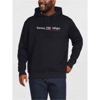 Tommy Hilfiger Mens Big & Tall Logo Print Drawstring Hood Fleece Hoodie - Navy