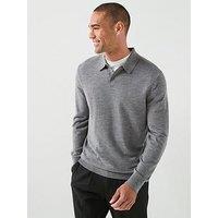 Calvin Klein Long Sleeve Merino Polo Shirt - Grey