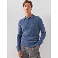 Tommy Hilfiger Lambswool Long Sleeve Knitted Polo - Blue