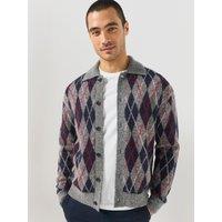 Tommy Hilfiger Alpaca Blend Argyle Button Thru Knitted Cardigan - Grey