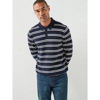 Calvin Klein Long Sleeve Stripe Merino Polo Shirt - Navy