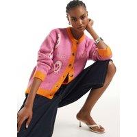 River Island Womens Smiley Intarsia Contrast Trim Cardigan - Pink