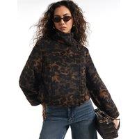 River Island Womens Leopard Funnel Neck Cocoon Sleeve Jacket - Brown