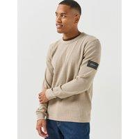 Calvin Klein Jeans Long Sleeve Waffle Badge T-Shirt - Cream