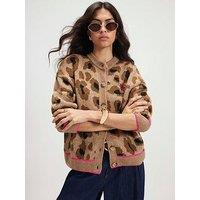 River Island Knitted Leopard Smiley Print Cardigan - Cream
