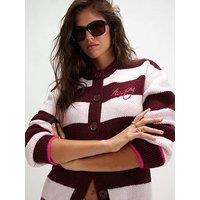 River Island Women'S Knitted Stripe Happy Cardigan - Burgundy
