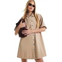 River Island Womens Carys Cord Smock Button-Through Dress - Cream