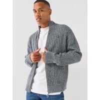 Calvin Klein Jeans Mens Textured Rib Knit Two-Way Zip Stand Collar Cardigan - Grey