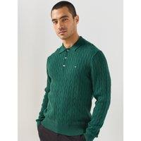 Tommy Hilfiger Classic Cotton Cable Longsleeve Knitted Polo - Green