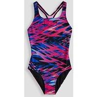 Speedo Girls Hyperboom Print Medalist Swimsuit - Black