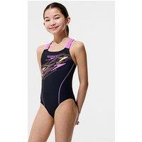 Speedo Girls Medley Logo Medalist Swimsuit - Black/Pink