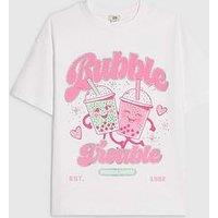 River Island Older Girls Bubble Trouble Graphic Print T-Shirt - White