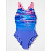 Speedo Junior Girls Print Splashback Swimsuit - Purple