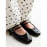 New Look Wide Fit Faux Leather Double Strap Mary Jane Sandals - Black