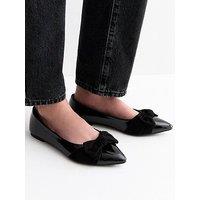 New Look Wide Fit Faux Leather Bow Ballet Flats - Black