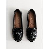 New Look Wide Fit Faux Patent Leather Loafers - Black