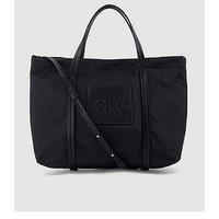 Calvin Klein Nylon Monologo Shoulder Strap Tote Bag - Black