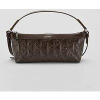 Calvin Klein Debossed Allover Emblem Logo Long Shoulder Bag - Brown