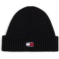 Tommy Hilfiger Men'S Heritage Logo Rib Knit Core Beanie Hat - Black